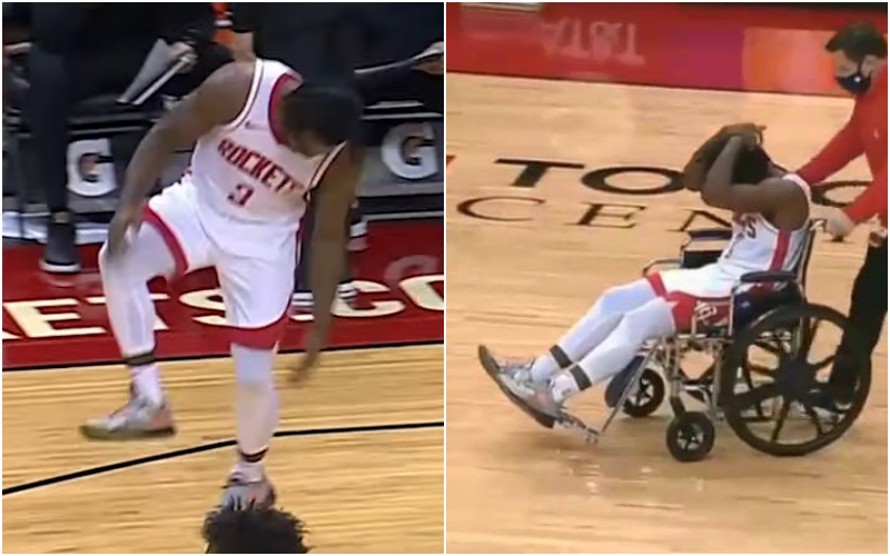 【影片】又一重傷！火箭後衛無對抗跟腱受傷，坐輪椅離開球場，確診跟腱撕裂…