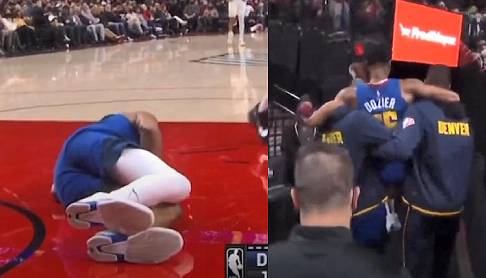 【影片】嚇人！金塊悍將Dozier左膝負角度嚴重扭傷，2人將他抬出球場
