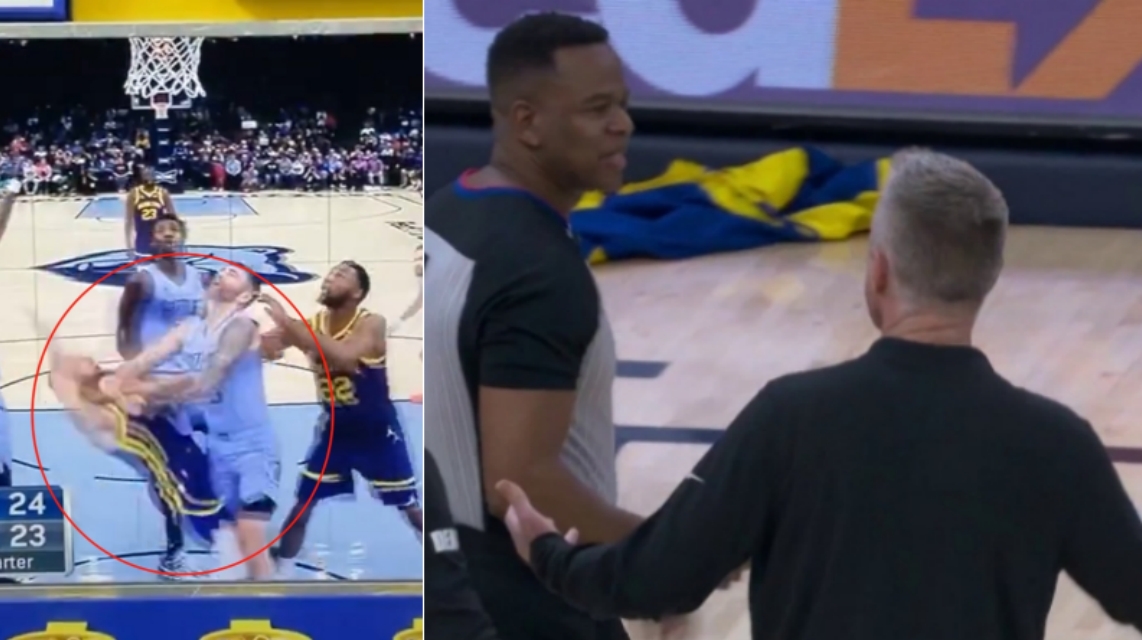 NBA / 【影片】Curry上籃後被康查爾一把推翻，裁判沒表示！科爾為弟子出頭怒吃一T