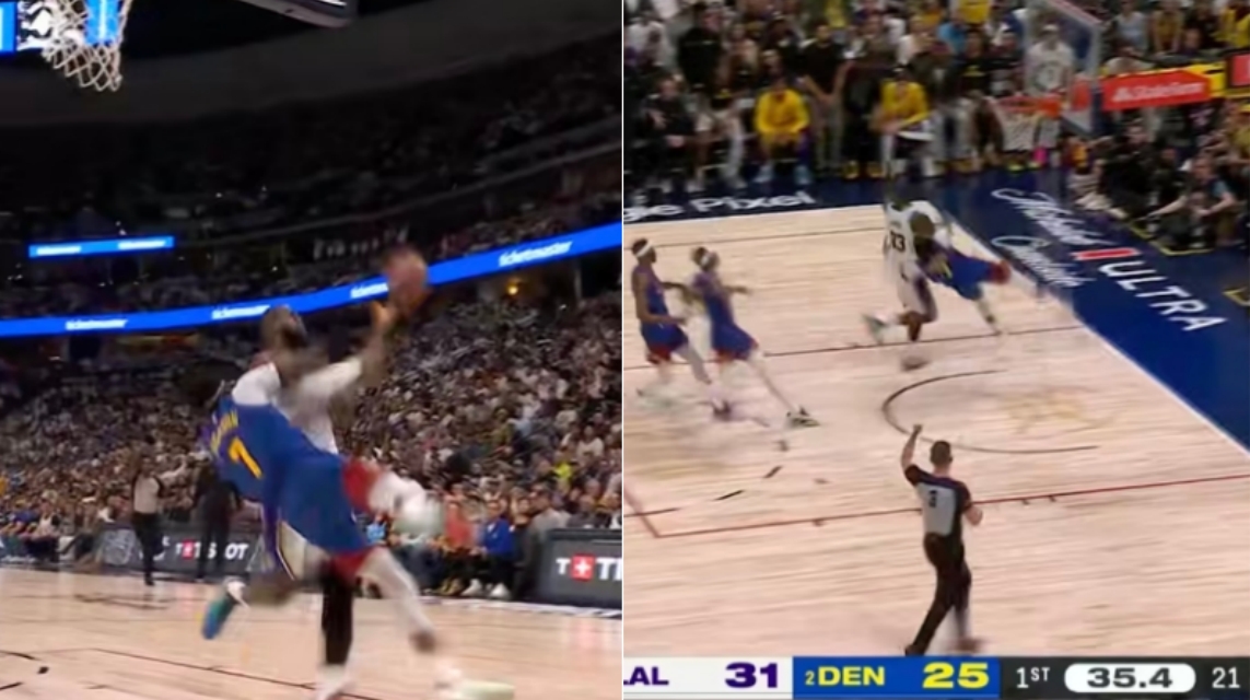 【影片】季後賽強度！詹姆斯快攻空中被拽下暴怒，金塊悍將逃過違體犯規