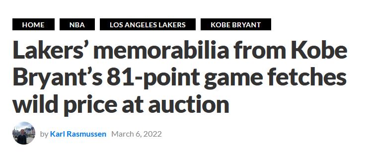 Lakers' memorabilia from Kobe Bryant's 81-point game fetches wild