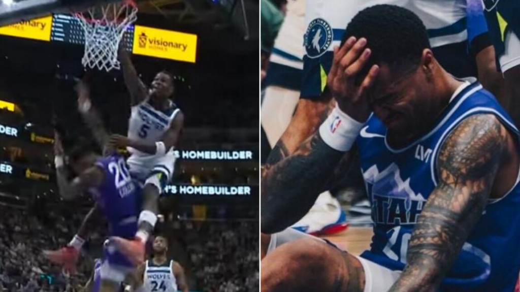NBA / 【影片】真被愛德華扣傷了！柯林斯被扣翻捂臉倒地，隨後緊急退賽接受腦震盪評估！