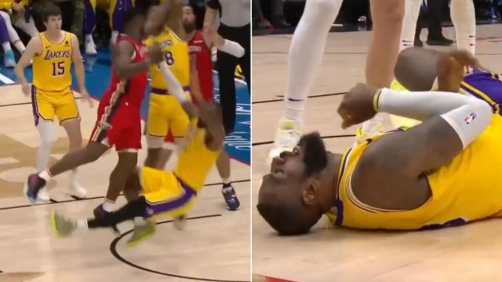 NBA / 「重型坦克」對線！威廉森衝內線被吹進攻犯規，詹姆斯肉身抵擋被撞飛，重摔在地表情痛苦！