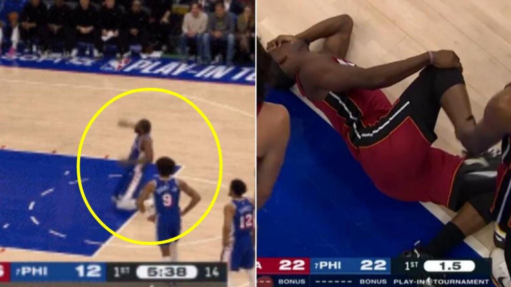NBA / 【影片】有對比就有傷害！恩比德疑似假摔引爭議，罰球後直接跪下，巴特勒受傷仍拒絕下場太強硬！