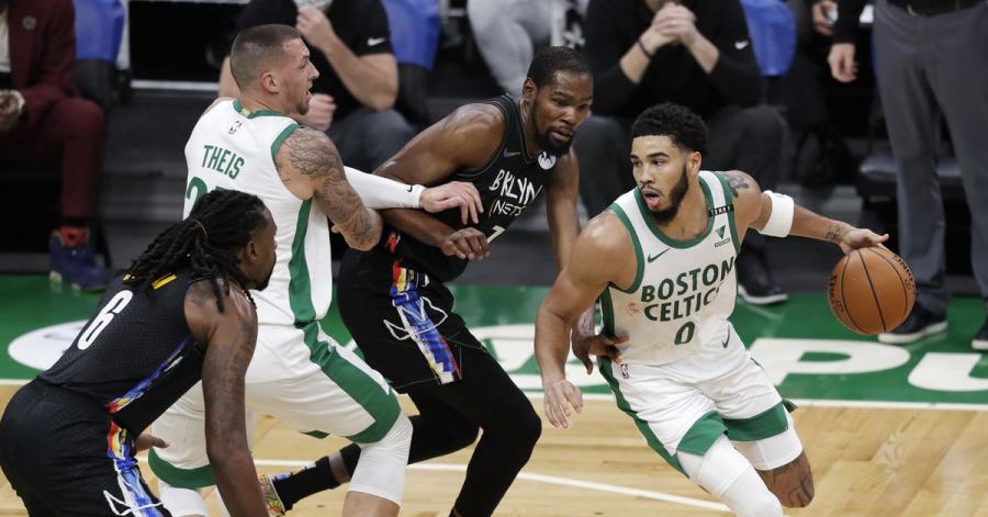 Must C's: Boston's Jayson Tatum drills a turnaround three-pointer over Brooklyn's Kyrie Irving - CelticsBlog