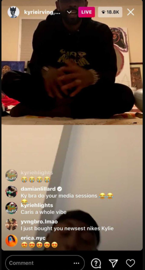 被KD「嘲諷」後,又遭到Lillard調戲,厄文社媒開直播,心情很不錯!-黑特籃球-NBA新聞影音圖片分享社區