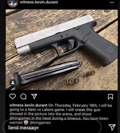 太可怕了!KD球迷對詹皇發出「死亡威脅」:我會在籃網和湖人的比賽現場對你開槍!-黑特籃球-NBA新聞影音圖片分享社區