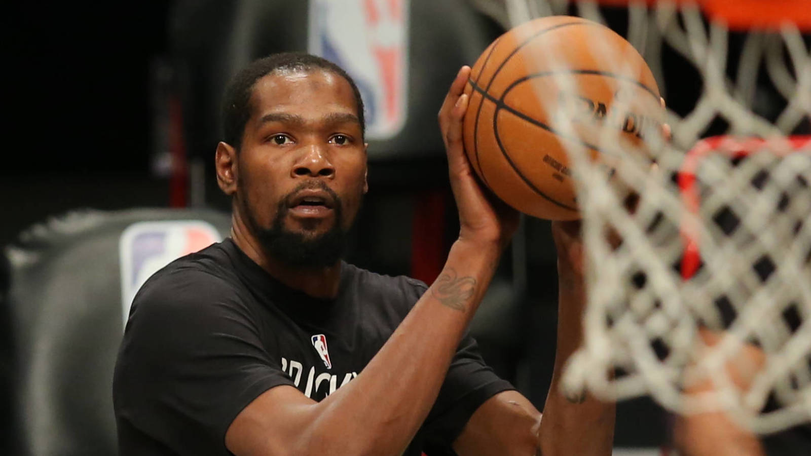 Jan 18, 2021; Brooklyn, New York, USA; Brooklyn Nets power forward Kevin Durant (7) warms up before a game against the Milwaukee Bucks at Barclays Center. Mandatory Credit: Brad Penner-USA TODAY Sports