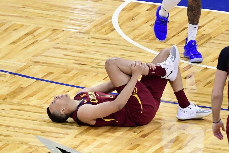 Cleveland Cavaliers Dante Exum collapses with injury.