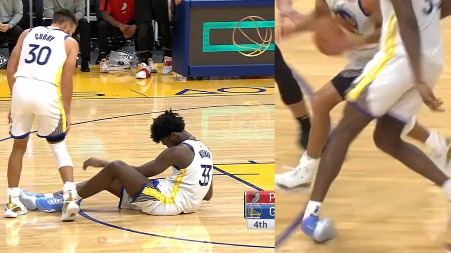 James Wiseman rolls his ankle ð® Warriors vs Blazers - YouTube