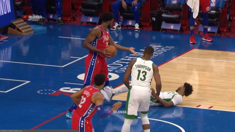 Marcus Smart flop like a fish against Joel Embiid - YouTube