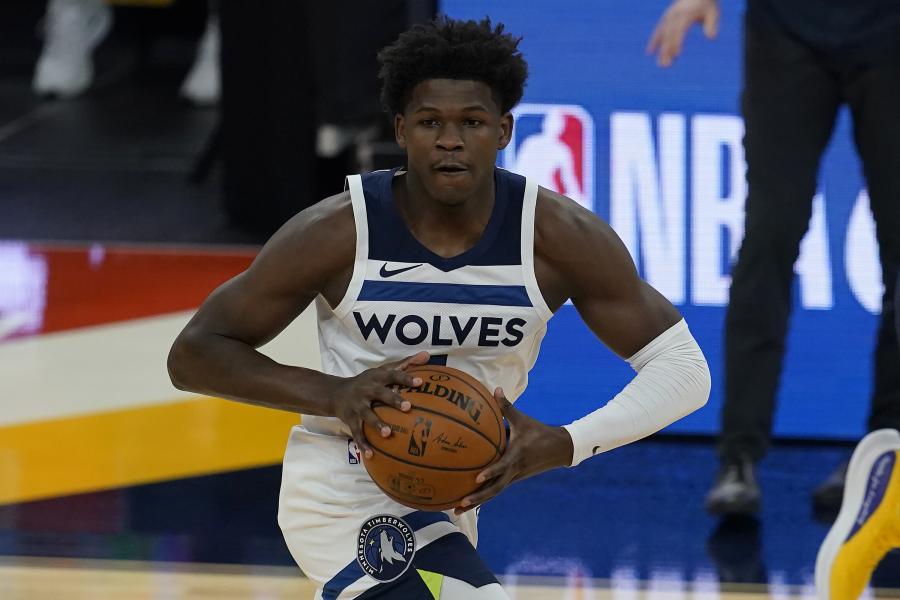 Minnesota Timberwolves guard Anthony Edwards against the Golden State Warriors during an NBA basketball game in San Francisco, Wednesday, Jan. 27, 2021. (AP Photo/Jeff Chiu)