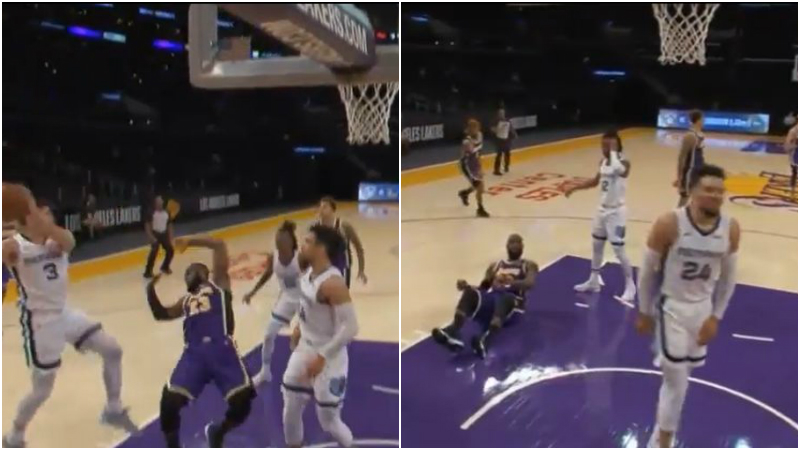 【影片】演技誇張！詹姆斯假摔氣笑對手，裁判吹灰熊犯規，解說：這是在開玩笑嗎？-黑特籃球-NBA新聞影音圖片分享社區