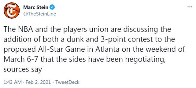 不顧疫情?NBA討論全明星週末依舊進行,照常舉辦三分+灌籃大賽!-黑特籃球-NBA新聞影音圖片分享社區
