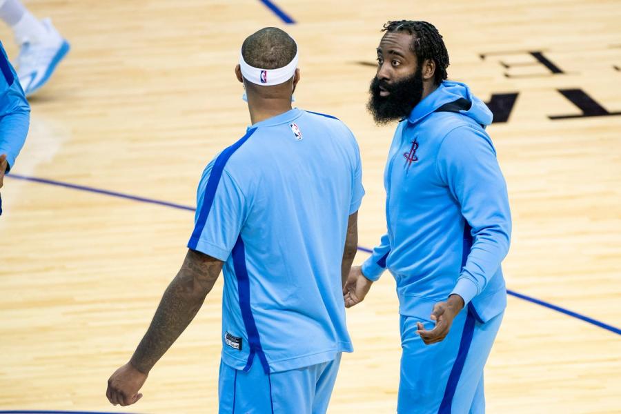 Matt Young on Twitter: "Interesting to hear Demarcus Cousins speak about  the James Harden drama. Here's a moment between the wo caught by @mrkmully  when the Rockets came on the court at