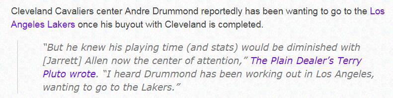 希望來了!湖人跟隊記者列出推動Drummond加盟湖人的3大原因-黑特籃球-NBA新聞影音圖片分享社區