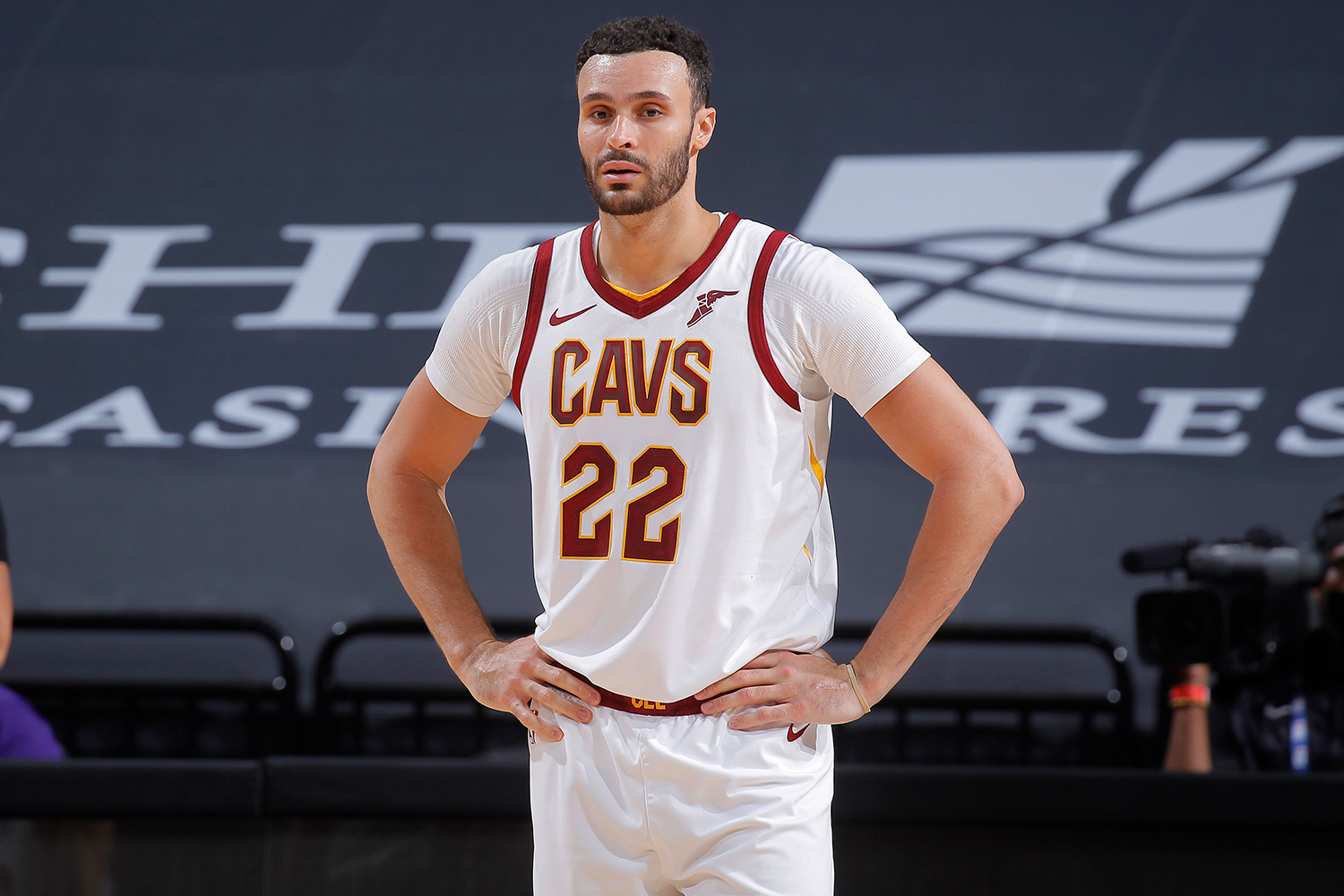 SACRAMENTO, CA - MARCH 27: Larry Nance Jr. #22 of the Cleveland Cavaliers looks on during the game against the Sacramento Kings on March 27, 2021 at Golden 1 Center in Sacramento, California. NOTE TO USER: User expressly acknowledges and agrees that, by downloading and or using this photograph, User is consenting to the terms and conditions of the Getty Images Agreement. Mandatory Copyright Notice: Copyright 2021 NBAE (Photo by Rocky Widner/NBAE via Getty Images)
