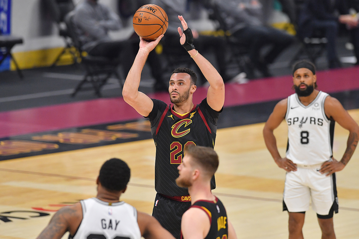 CLEVELAND, OHIO - MARCH 19: Larry Nance Jr. #22 of the Cleveland Cavaliers shoots a free throw during the second quarter against the San Antonio Spurs at Rocket Mortgage Fieldhouse on March 19, 2021 in Cleveland, Ohio. NOTE TO USER: User expressly acknowledges and agrees that, by downloading and/or using this photograph, user is consenting to the terms and conditions of the Getty Images License Agreement. (Photo by Jason Miller/Getty Images)