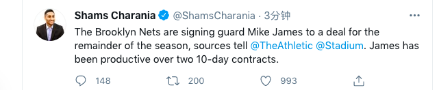 正式轉正！NBA名記：M-James與籃網續約至賽季結束-黑特籃球-NBA新聞影音圖片分享社區