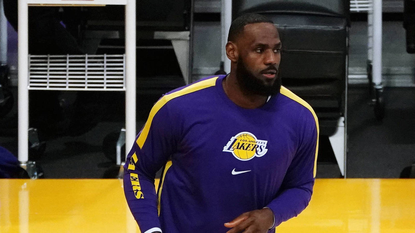 May 2, 2021; Los Angeles, California, USA; Los Angeles Lakers forward LeBron James (23) before playing against the Toronto Raptors at Staples Center. Mandatory Credit: Gary A. Vasquez-USA TODAY Sports