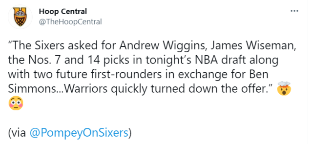 Wiggins+Wiseman+4首輪!西門1換6報價遭勇士拒絕,76人瘋了?-黑特籃球-NBA新聞影音圖片分享社區