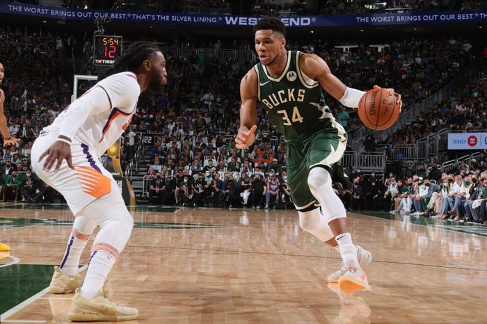NBA Finals: Giannis Antetokounmpo, Bucks dominate in first win vs. Suns -  The Athletic