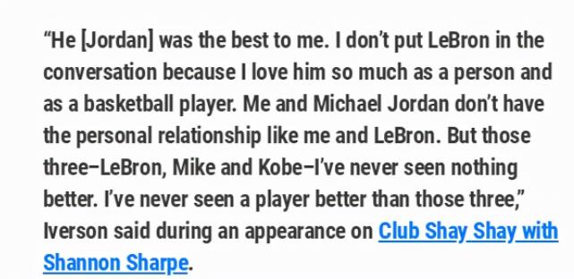 GOAT到底是誰?Iverson:NBA歷史找不出比喬詹科更好的,但喬丹才是最好的那個!-黑特籃球-NBA新聞影音圖片分享社區