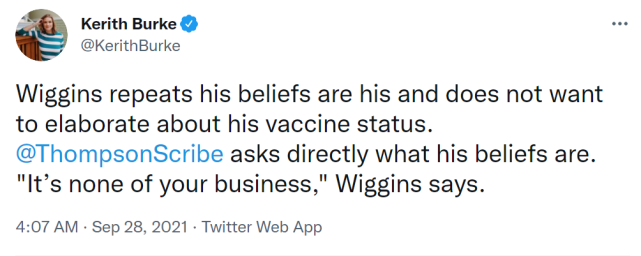 抗爭到底!Wiggins仍不打算接種疫苗:缺席比賽損失錢是我的問題,這不關你的事!-黑特籃球-NBA新聞影音圖片分享社區