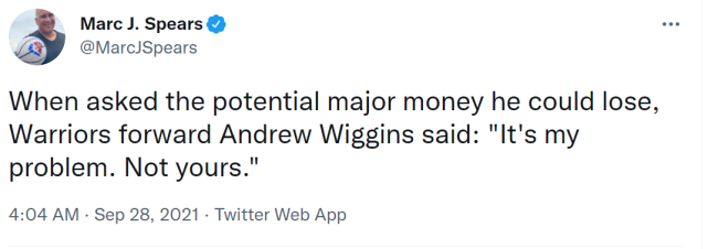 抗爭到底!Wiggins仍不打算接種疫苗:缺席比賽損失錢是我的問題,這不關你的事!-黑特籃球-NBA新聞影音圖片分享社區