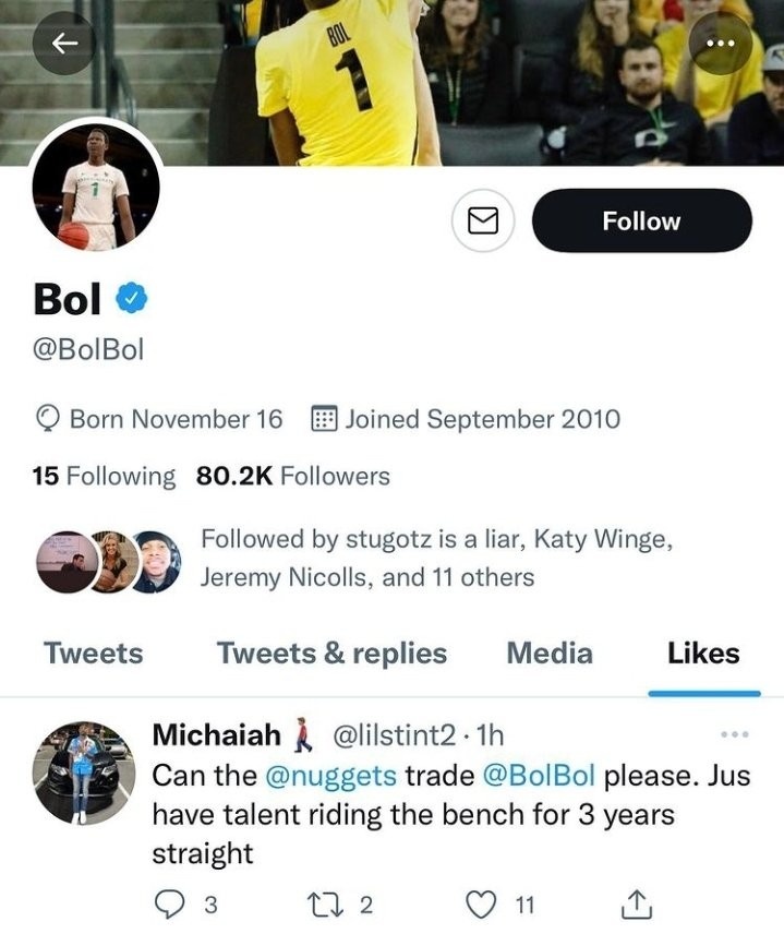 網友：金塊能交易了Bol Bol嗎？ Bol本人點贊-黑特籃球-NBA新聞影音圖片分享社區