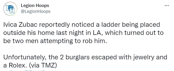 快艇中鋒遭入室搶劫!目睹兩名小偷逃跑,珠寶名錶被盜走並已報警!-黑特籃球-NBA新聞影音圖片分享社區