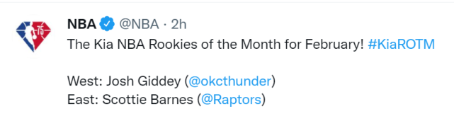 NBA公佈2月最佳獎項!DDR和東契奇分別當選東西區最佳球員,雷霆新秀實現四連霸!-黑特籃球-NBA新聞影音圖片分享社區