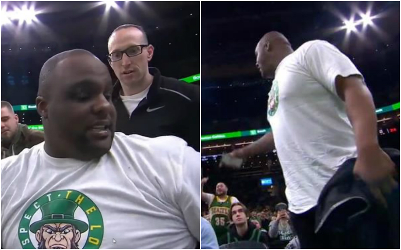 【影片】尷尬了！36歲綠軍名宿Davis偷佔前排球迷座位被抓，被發現後手指向他遠方的座位…-黑特籃球-NBA新聞影音圖片分享社區