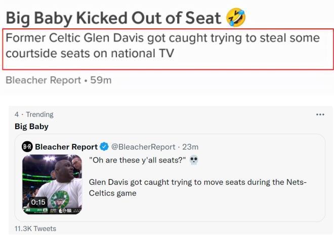 【影片】尷尬了！36歲綠軍名宿Davis偷佔前排球迷座位被抓，被發現後手指向他遠方的座位…-黑特籃球-NBA新聞影音圖片分享社區