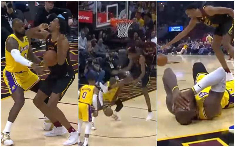 NBA / 【影片】抬腳動作引爭議!騎士探花秀Mobley被切球後,連貫動作一腳飛踢詹姆斯臉部,後者捂臉倒地!-黑特籃球-NBA新聞影音圖片分享社區