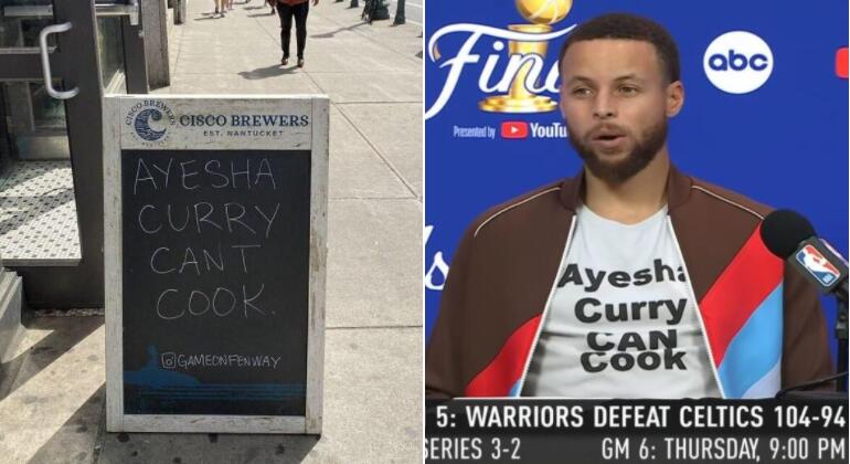 NBA / 護妻狂魔！一波士頓飯店曾嘲諷阿耶莎「不會做飯」，今日贏球的柯瑞穿印字T恤反擊：我老婆會做飯！