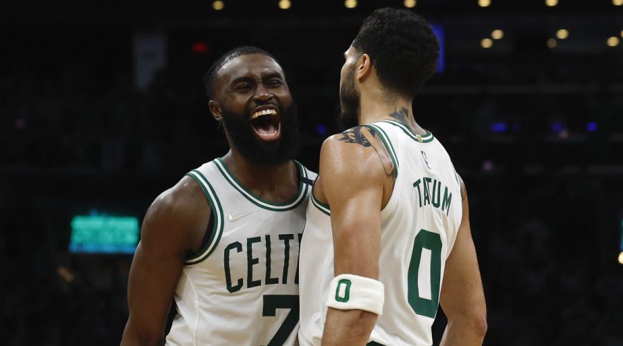 Jaylen Brown and Jayson Tatum check to keep them together in Game 3 -