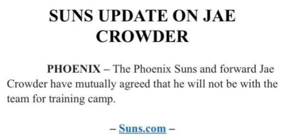 NBA / 太陽官宣!與Crowder達成不出場協議,預計很快被送走,熱火成潛在下家!-黑特籃球-NBA新聞影音圖片分享社區