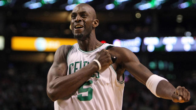 (052008 Boston, MA )Kevin Garnett gets fired up as the game starts    as the Boston Celtics open the Eastern Conference Finals against the Detroit Pistons at TD Banknorth Garden on Tuesday, May 20, 2008.  Staff Photo by Matthew West.