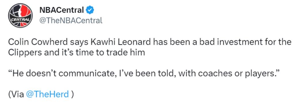 曝雷納德不與教練隊友交流!快艇職業生涯已結束?名嘴建議交易他:美媒曬1換5方案-黑特籃球-NBA新聞影音圖片分享社區