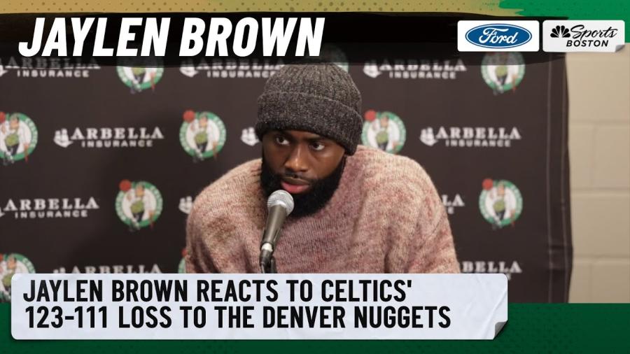 PRESS CONFERENCE: Jaylen Brown reacts to loss to Nuggets, 'poorly handled' delay after bent rim - YouTube