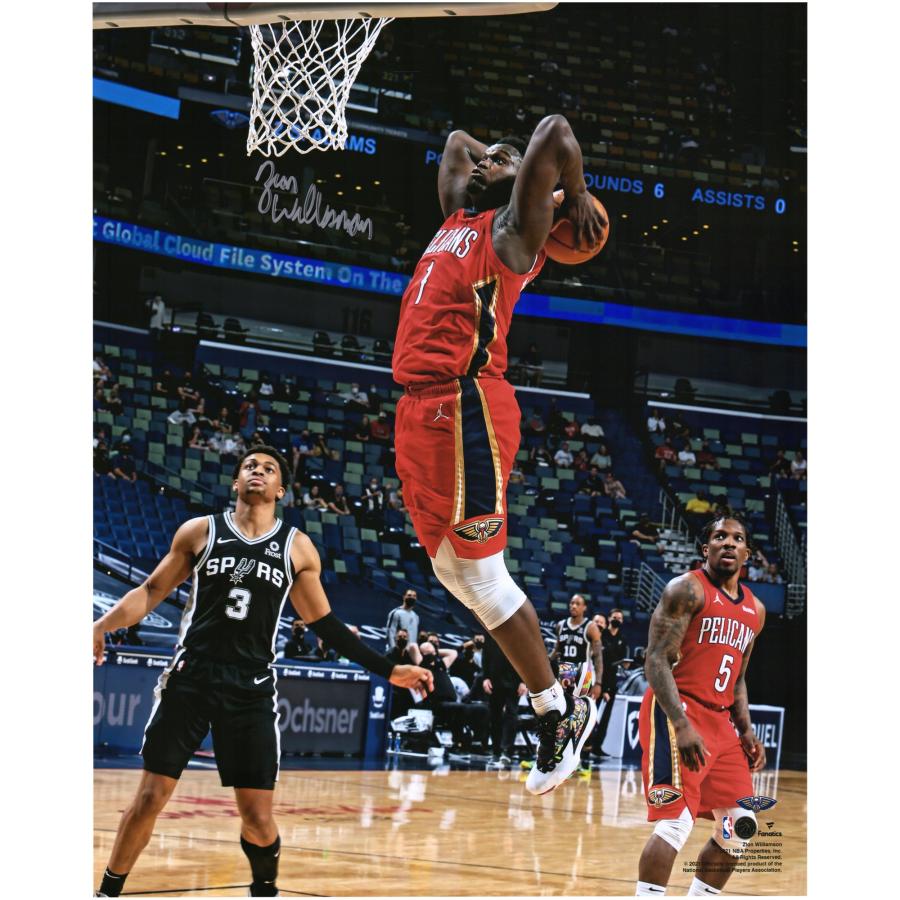 Zion Williamson New Orleans Pelicans Autographed 16" x 20" Dunk in Red Jersey Photograph