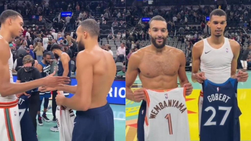 NBA / 【影片】法國長人惺惺相惜!溫班亞瑪29+9再刷歷史首人紀錄,賽後與戈貝爾合影交換球衣!-黑特籃球-NBA新聞影音圖片分享社區