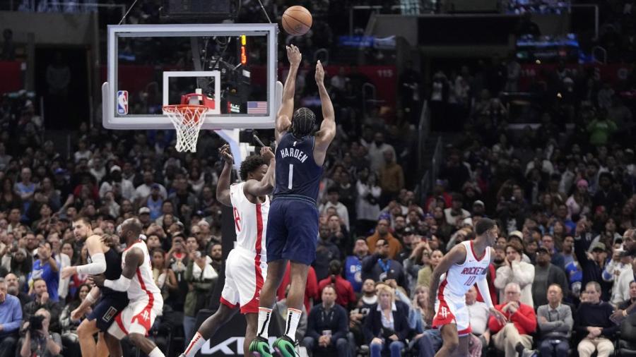 James Harden enjoys first win for LA Clippers with late four-point play  against Houston Rockets | CNN